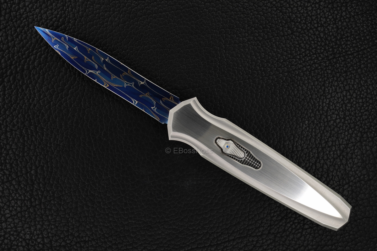 Jeff Harkins Custom SS Triton II OTF with Doug House Barbwire Damascus
