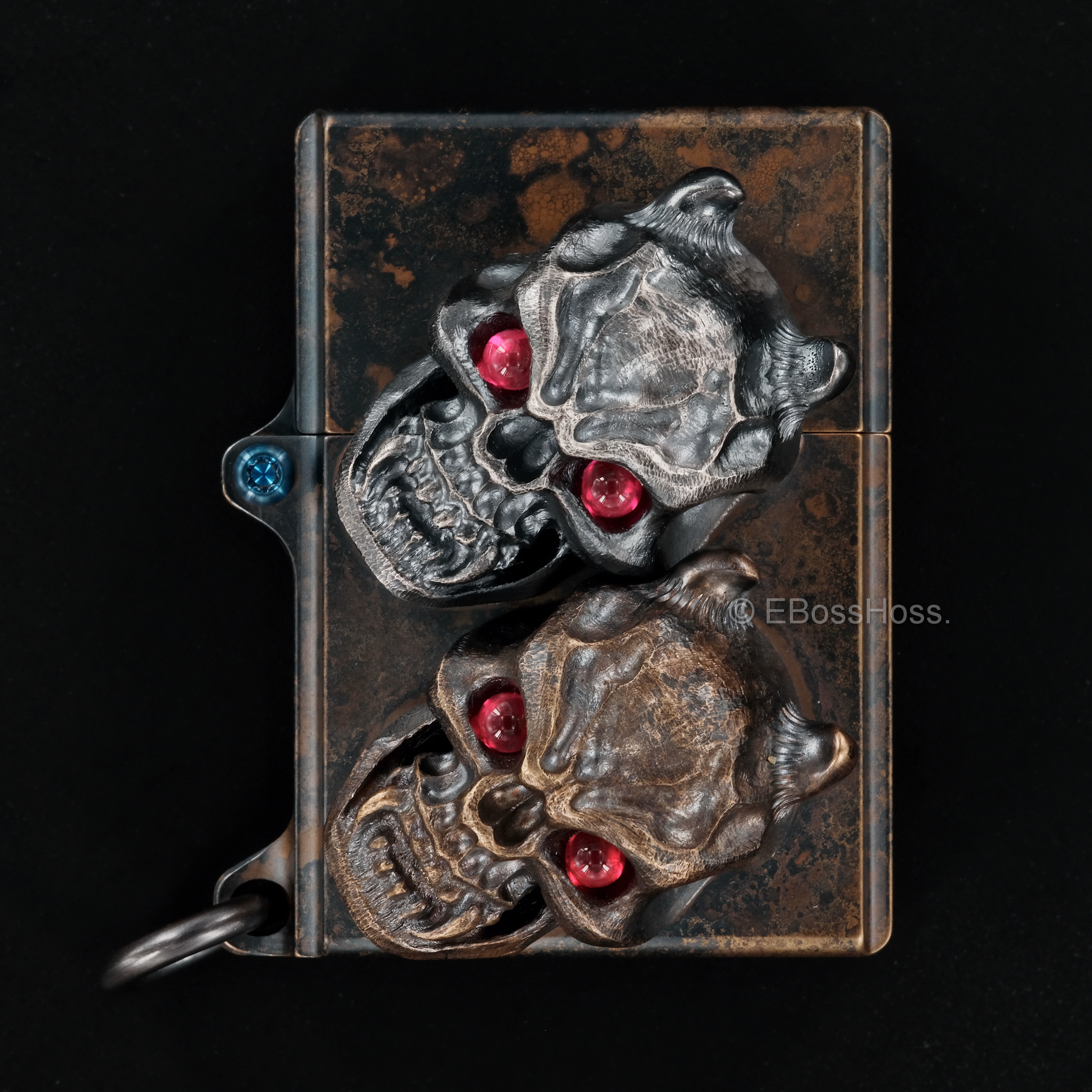  Steel Flame  -ONE- Custom Sledge Lighter - with XL Haynna Vigilant Skulls -- by Derrick Obatake