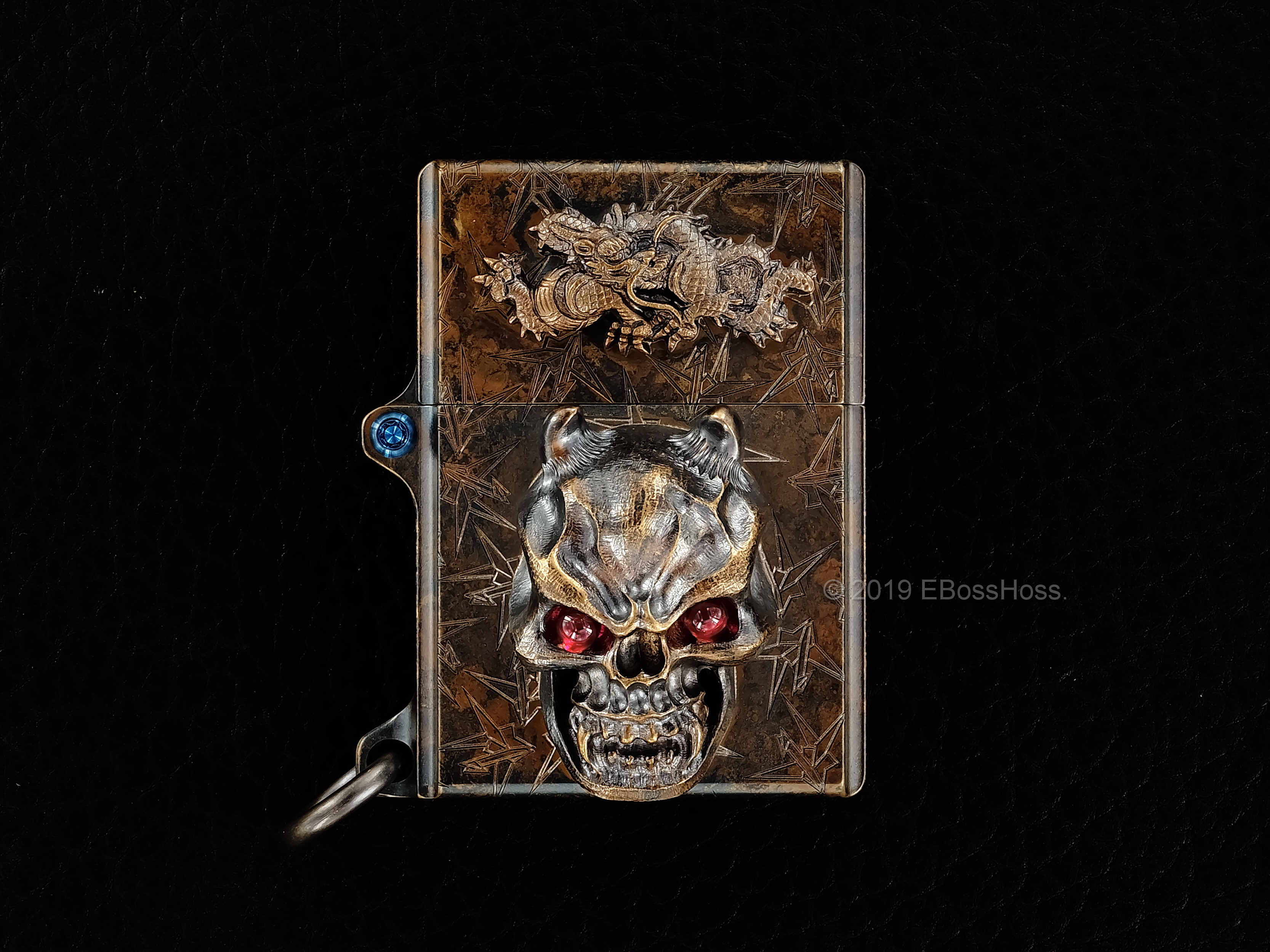 Steel Flame  -ONE- Custom Sledge Lighter with XL Hannya Vigilant Skull &amp; Dragon Menuki - by Derrick Obatake Dragon Menuki