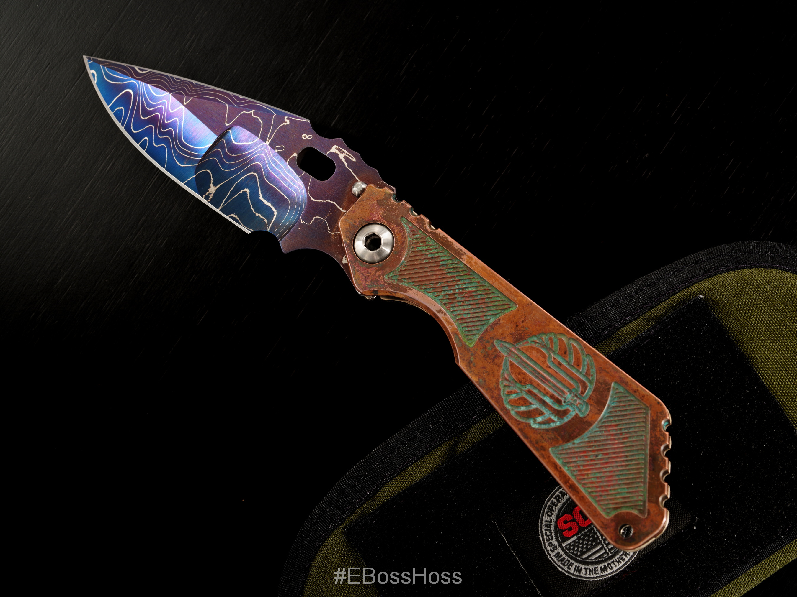 Mick Strider Custom (MSC) Copper Cobalt San-Mai Damascus Nightmare SMF